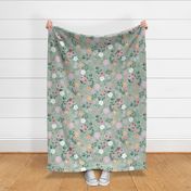 sweet summer floral on sea green large scale