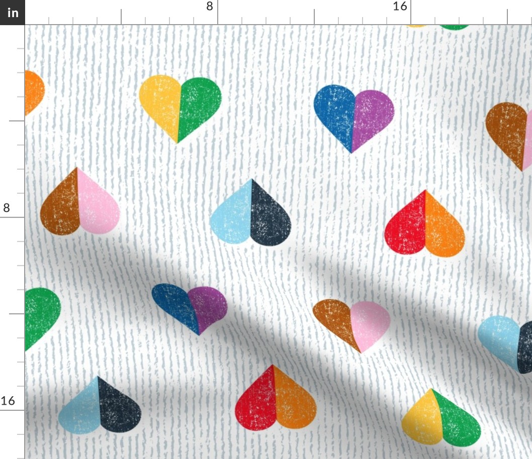 Heart Pin Stripe - Rainbow Colors - Large