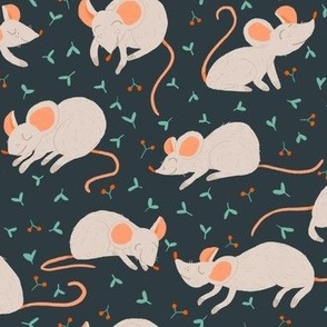 Cute handdrawn mice in pantone green with smal florals