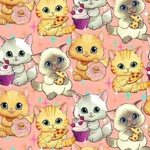 Cute Retro Kittens with Cupcakes, Cookies and More - small, pink