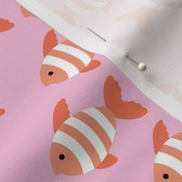Little adorable clownfish - cutesy sea life summer fishes design for kids orange on pink