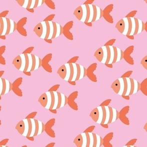 Little adorable clownfish - cutesy sea life summer fishes design for kids orange on pink