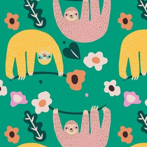 SLOTHS & FLOWERS FOREST GREEN