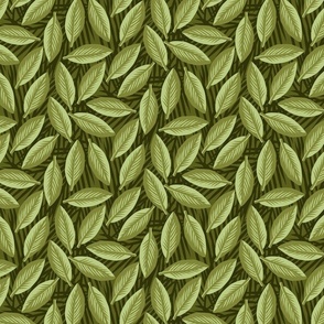 Woodcut tropical jungle foliage leaves lounge  - green - small