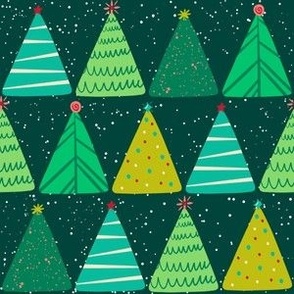 Festive Christmas Tree Triangles on Dark Green