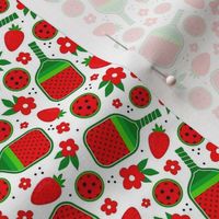 Small Scale Strawberry Pickleball Paddles and Balls on White
