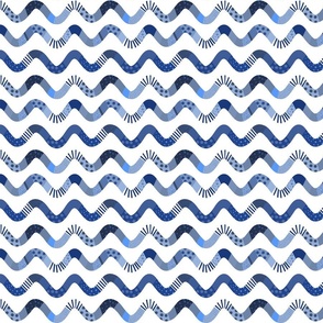 cute blue little wavy lines on white - small scale
