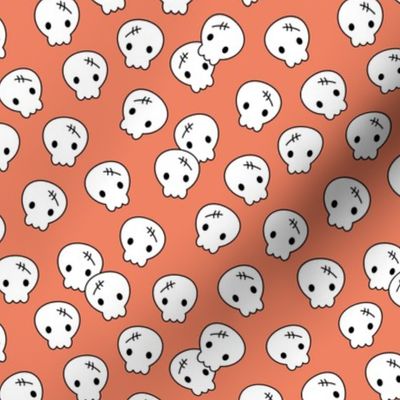 Little cutesy halloween skulls - adorable mexican themed dia de los muertos kawaii kids design on coral orange