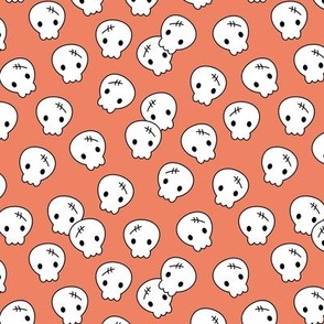 Little cutesy halloween skulls - adorable mexican themed dia de los muertos kawaii kids design on coral orange