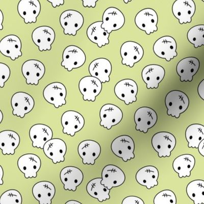 Little cutesy halloween skulls - adorable mexican themed dia de los muertos kawaii kids design on lime green