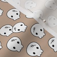 Little cutesy halloween skulls - adorable mexican themed dia de los muertos kawaii kids design on tan beige seventies latte