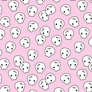 Little cutesy halloween skulls - adorable mexican themed dia de los muertos kawaii kids design on soft pink