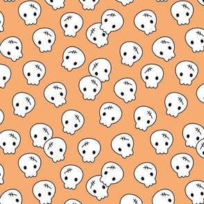 Little cutesy halloween skulls - adorable mexican themed dia de los muertos kawaii kids design on orange mango