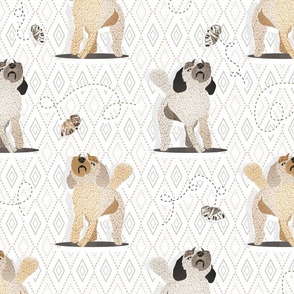 Keep Your Chin Up!  Doodle Dogs, Doodles and Butterflies, White—Dog, Puppy, Cute, Cuter, Cutest, Kids Sheets, Argyle, Diamond, Neutral, Brown, Beige, Tan, Gray, Grey, Spring, Fun, Whimsical, Children, Child, Nursery, tween spirit bedding, kids sheets, duv