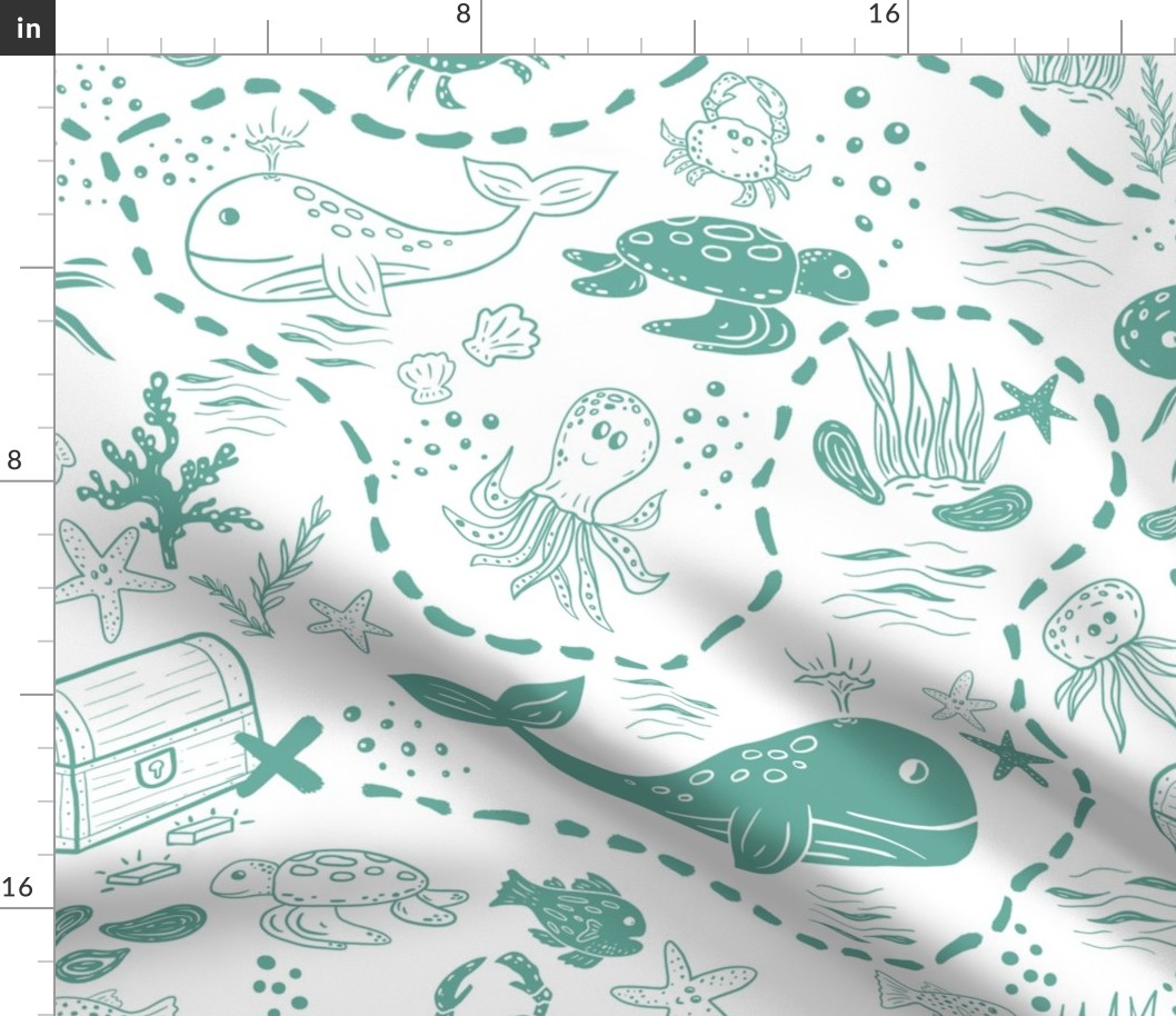 Under The Sea, Coastal Ocean Animals, Green, Kids, Wallpaper, large
