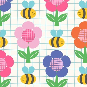 Cute Fun Bees and Flowers Bright Colorful for Kids and Nursery