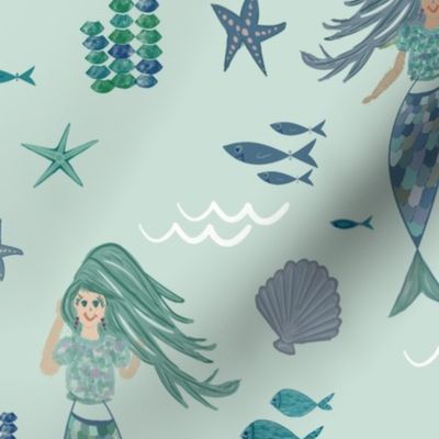 Modern Mermaids in green and blue