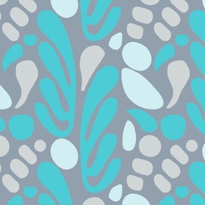 Matisse-inspired Serenity Free Form Cut Out Shapes Pattern Turquoise Grey Beige