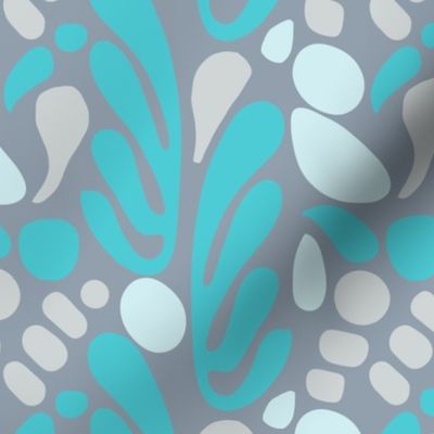 Matisse-inspired Serenity Free Form Cut Out Shapes Pattern Turquoise Grey Beige Smaller Scale