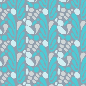 Matisse-inspired Serenity Free Form Cut Out Shapes Pattern Turquoise Grey Beige Smaller Scale