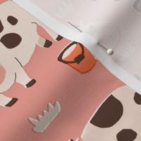 retro farm animal cow grass kids pink