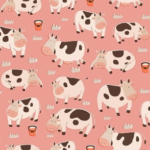 retro farm animal cow grass kids pink