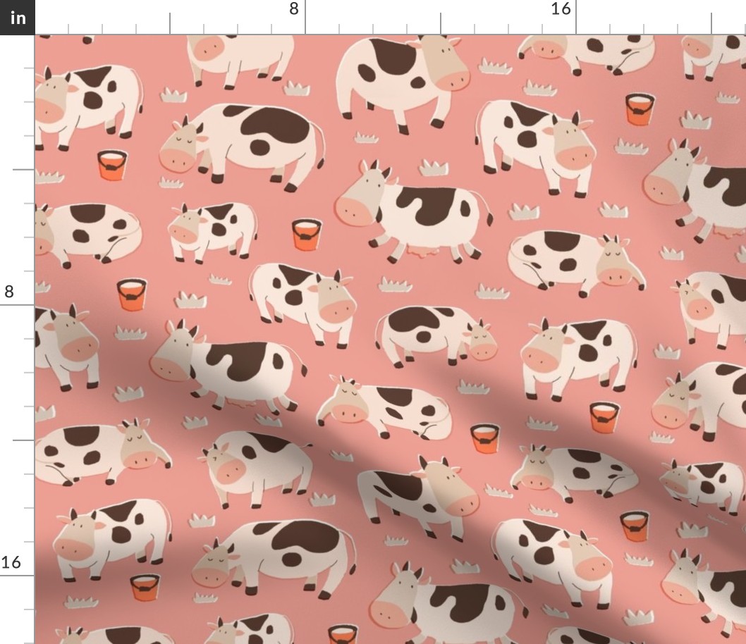 retro farm animal cow grass kids pink