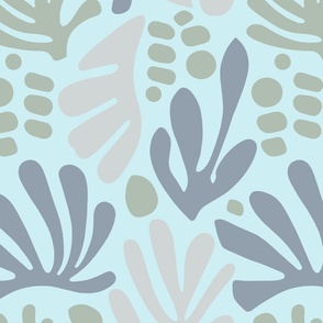 Matisse-inspired Serenity Free Form Cut Out Shapes Pattern In Blue Beige Grey And Green