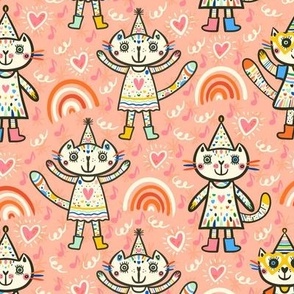 Cut-cuter-cutest-party-cats-on-soft-orange-pink-M-medium