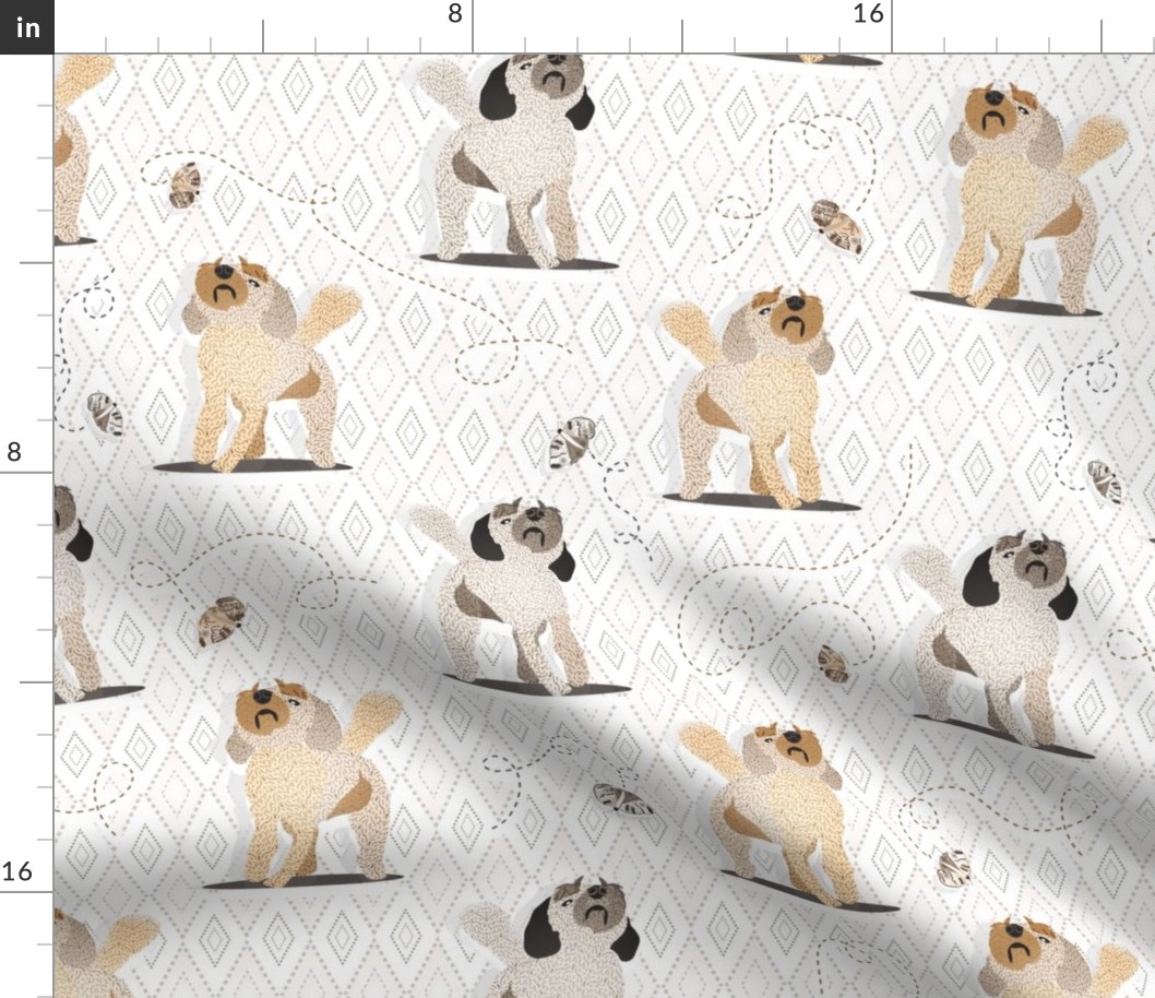 Keep Your Chin Up!  Doodle Dogs, White Background, 3600, v08—dog, puppy, Cute Cutest Kids Sheets, Butterfly, Diamond, Check, encourage, encouragement