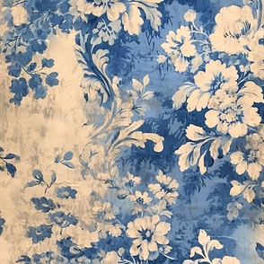 Adeline's Chérie Damask Floral – Sepia/Blue – Wallpaper 