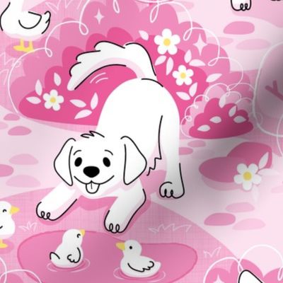 Golden Retriever Puppy in Pink Garden_50Size