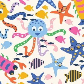 Cute and happy underwater world for kids - baby room and nursery | vibrant and multicolor | jumbo scale ©designsbyroochita