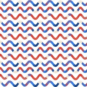 cute blue, red and yellow  little wavy lines on white - small scale