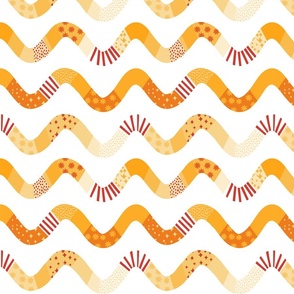 cute yellow. orange, red little wavy lines on white - medium scale