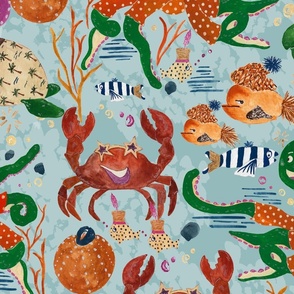 Hand Painted Funny Ocean Animals Wearing Clothes Larges