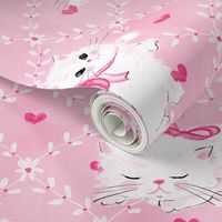 purrsians white kittens on pink with hearts large scale