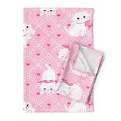 purrsians white kittens on pink with hearts large scale