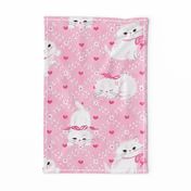 purrsians white kittens on pink with hearts large scale