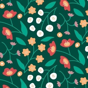 Cute colourful flowers leaves on green background
