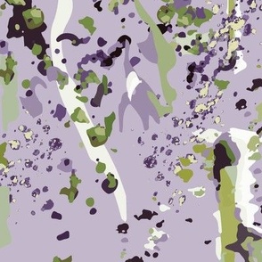 Abstract Botanical Inspired Hand Painted Splatter Purple Green White Large Scale
