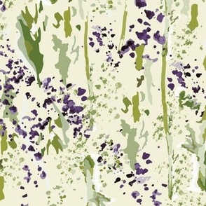 Abstract Botanical Inspired Hand Painted Splatter Green And Purple Medium Scale