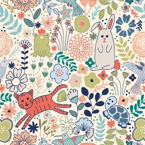 (Large) Cutest Kids Garden Bed Sheets - coral, ivory, navy blue, sage green, peach