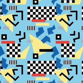 Retro Vibes - Nineties neon memphis style - abstract racer check pop tv music theme plaid triangles and geometric shapes  retro pop culture black and white yellow red blue SMALL