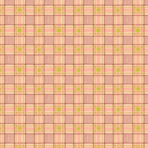 Hand-Drawn Plaid in Small Scale in Coral Sprouts