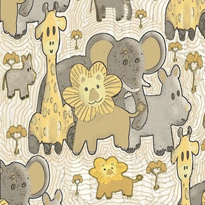 playful african savannah animals for a child; taupe/gold; medium scale