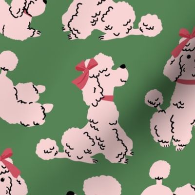 Poodles @ Play | Lg Pink Poodles on Green