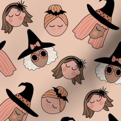 Groovy Halloween Witch Faces Cute Neutral tipped - 2 inch