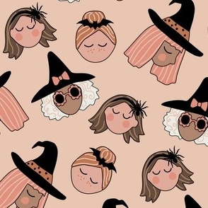 Groovy Halloween Witch Faces Cute Neutral tipped - 2 inch