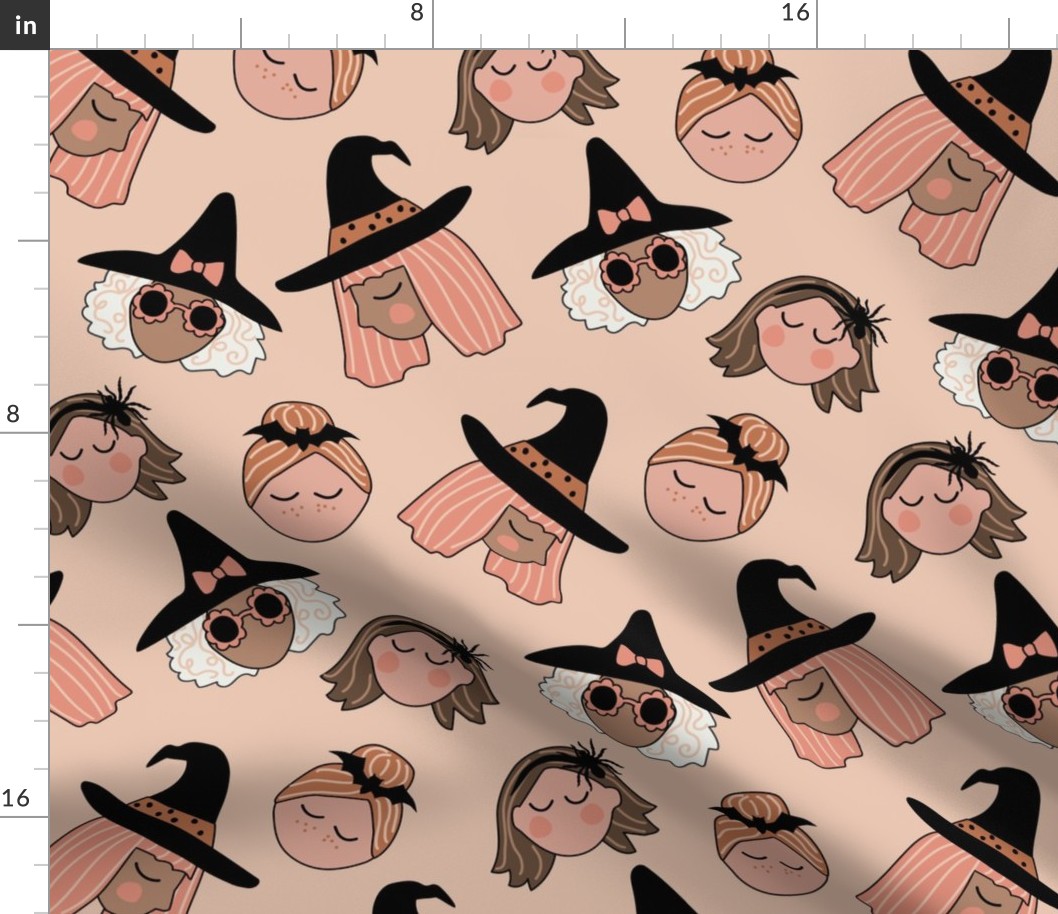 Groovy Halloween Witch Faces Cute Neutral tipped - 3 inch